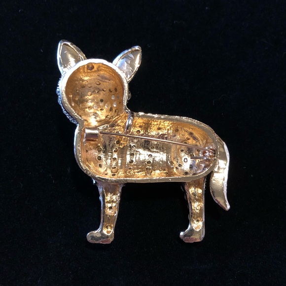 Striped Dog Rhinestone Brooch Pin - Picture 4 of 4